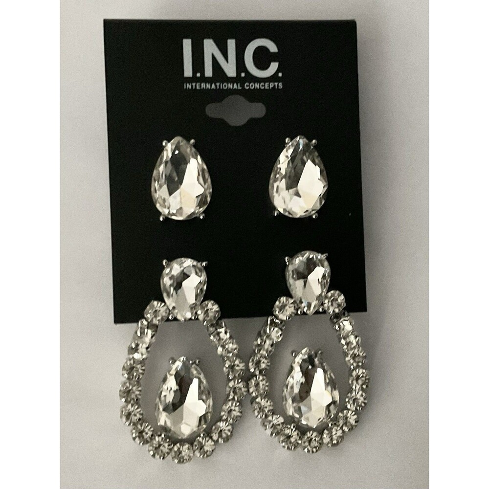 I.N.C. Silver-Tone 2-Pc. Set Pear-Shape Crystal Stud & Orbital Drop Earrings